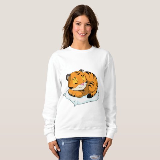 Tiger beim Schlafen mit Kissen Sweatshirt (Vorne ganz)