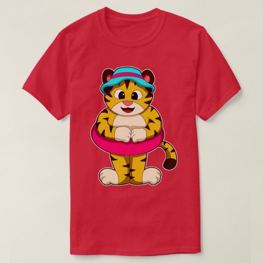 Tiger beim Schwimmen mit Swim-Ringhut T-Shirt (Design vorne)