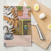 Tiger beim Teetrinken Geschirrtuch (Viertel Falte)