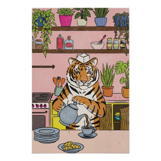 Tiger beim Teetrinken Poster (Vorderseite)