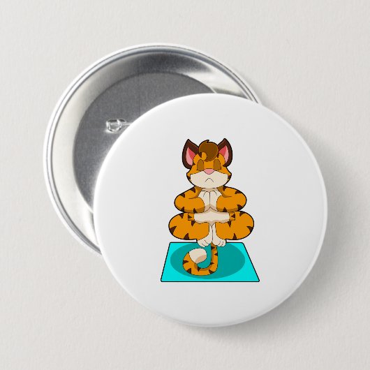 Tiger beim Yoga auf Yoga-Matte Button (Vorne & Hinten)