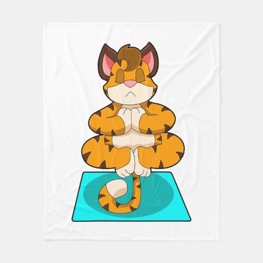 Tiger beim Yoga auf Yoga-Matte Fleecedecke (Vorderseite)