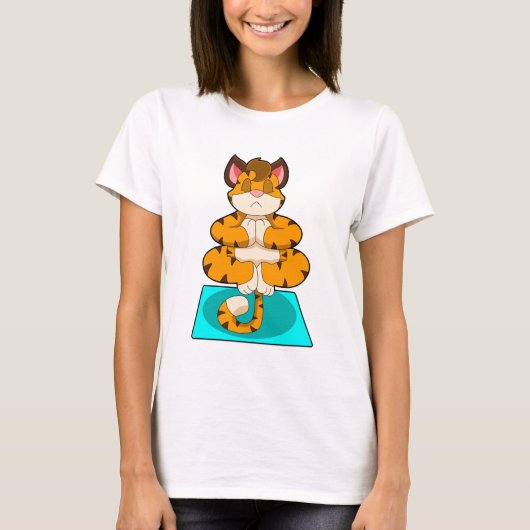 Tiger beim Yoga auf Yoga-Matte T-Shirt (Vorderseite)