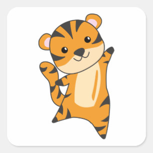 Tiger Big Cat Niedlicher Tiere für Kinder Quadratischer Aufkleber