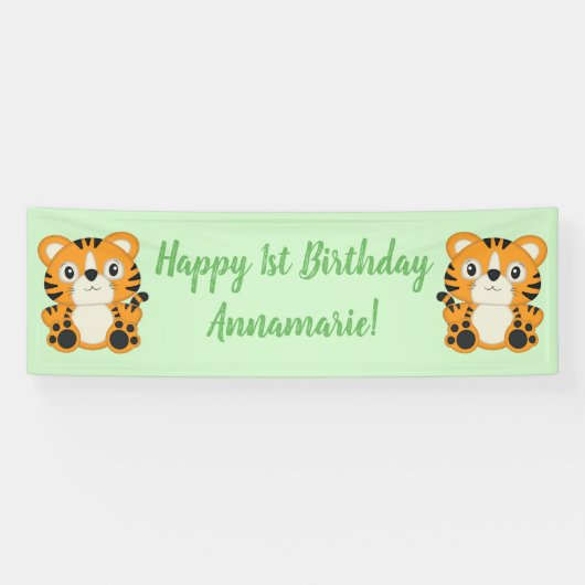 Tiger Birthday Party Green Banner (Horizontal)