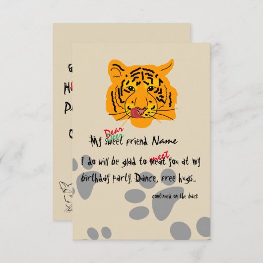 Tiger Birthday Party individuell anpassbar Einladung (Vorne/Hinten)
