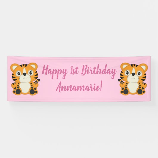 Tiger Birthday Party Pink Banner (Horizontal)