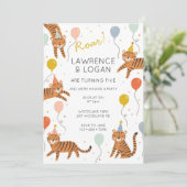 Tiger Birthday Party - zwei Namen Einladung (Stehend Vorderseite)