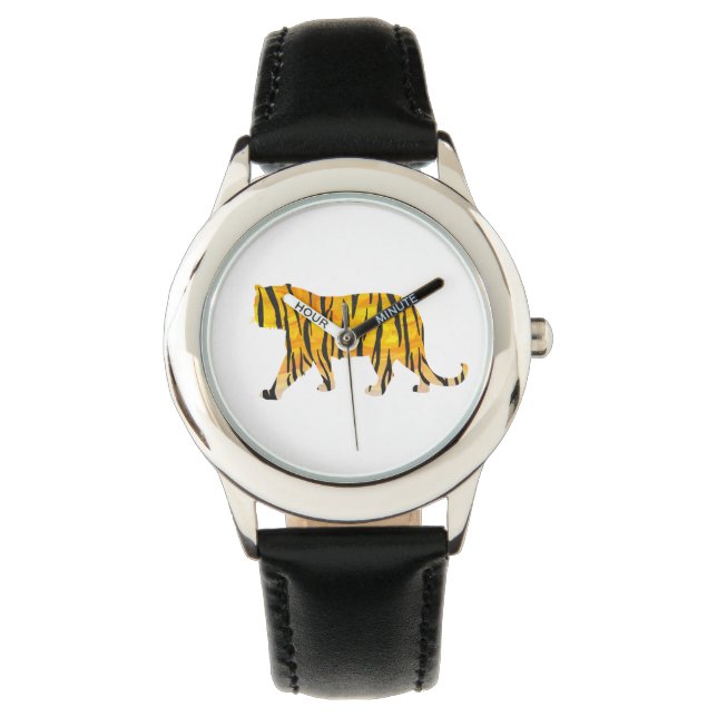 Tiger Black and Orange Print Armbanduhr (Vorderseite)
