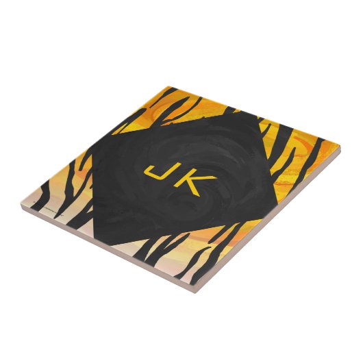 Tiger Black and Orange Print Fliese (Seite)