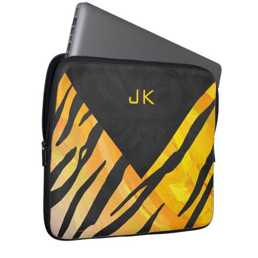 Tiger Black and Orange Print Laptopschutzhülle (Vorne Rechts)