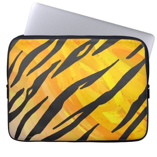 Tiger Black and Orange Print Laptopschutzhülle (Vorderseite)