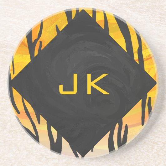 Tiger Black and Orange Print Sandstein Untersetzer (Vorne)