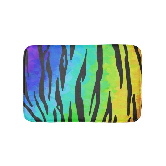 Tiger Black and Rainbow Print Badematte (Vorderseite)
