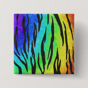 Tiger Black and Rainbow Print Button