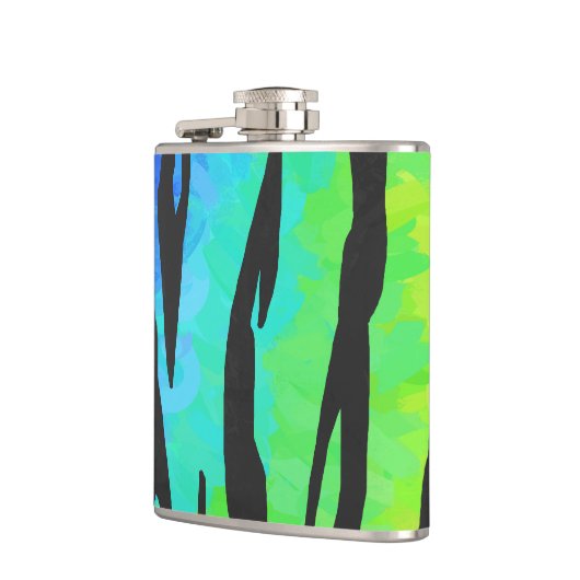 Tiger Black and Rainbow Print Flachmann (Links)