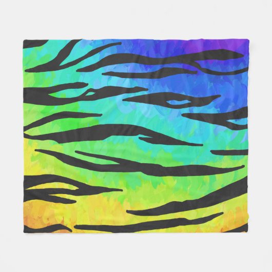 Tiger Black and Rainbow Print Fleecedecke (Vorderseite (Horizontal))