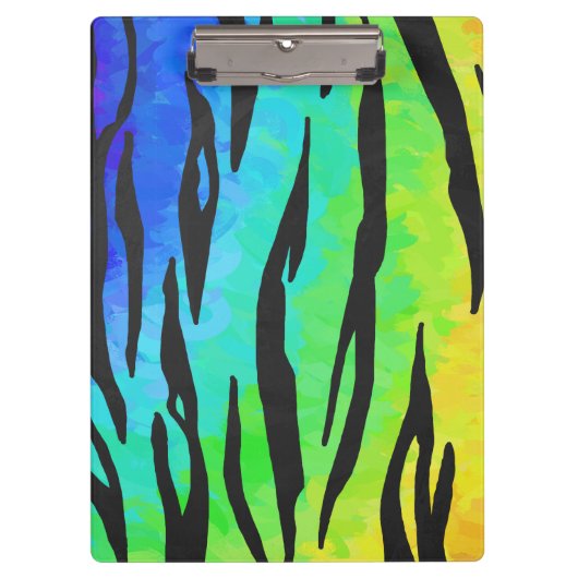 Tiger Black and Rainbow Print Klemmbrett (Vorderseite)