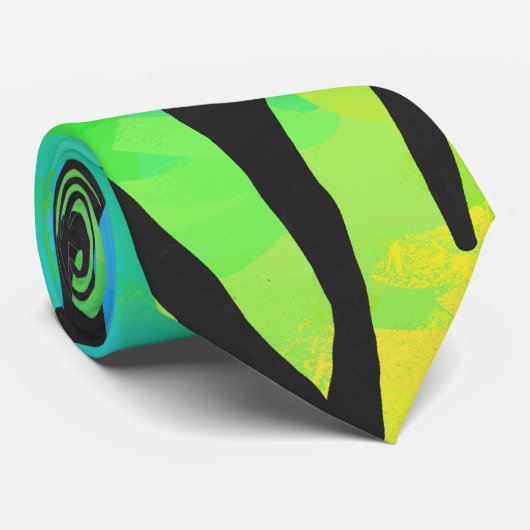 Tiger Black and Rainbow Print Krawatte (Gerollt)