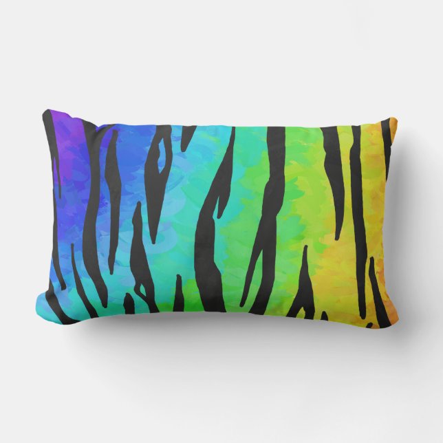 Tiger Black and Rainbow Print Lendenkissen (Vorderseite)