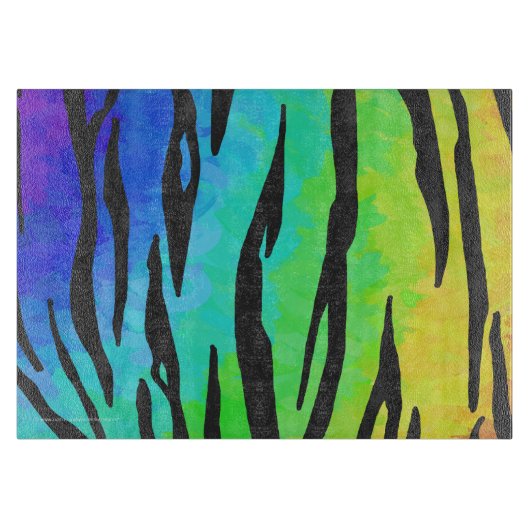 Tiger Black and Rainbow Print Schneidebrett (Vorderseite)