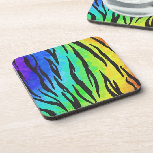 Tiger Black and Rainbow Print Untersetzer (Linke Seite)