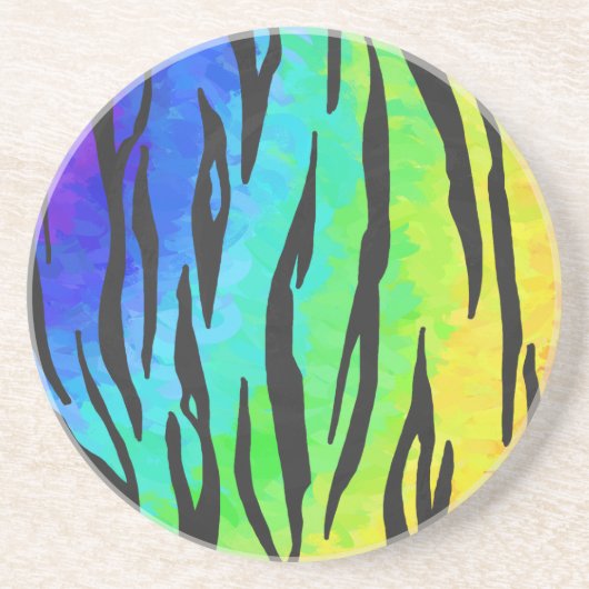 Tiger Black and Rainbow Print Untersetzer (Vorne)