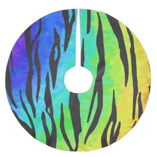 Tiger Black and Rainbow Stuff Polyester Weihnachtsbaumdecke (Vorderseite)