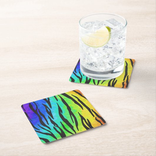 Tiger Black and Rainbow Stuff Rechteckiger Pappuntersetzer (Vor Ort)