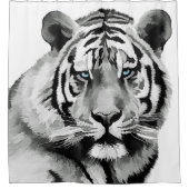 Tiger Black and White Blue Augen Duschvorhang (Vorderseite)
