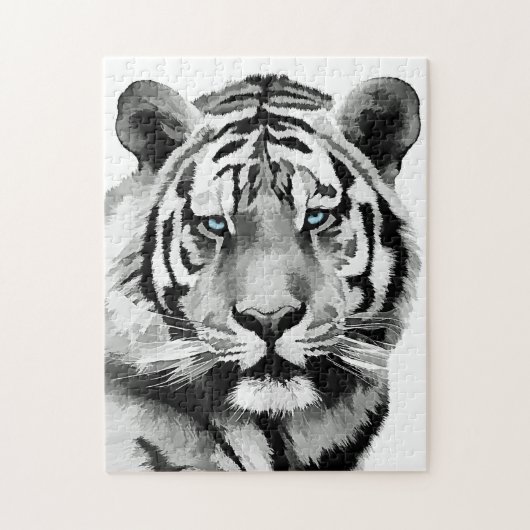 Tiger Black and White Blue Augen Puzzle (Vertikal)