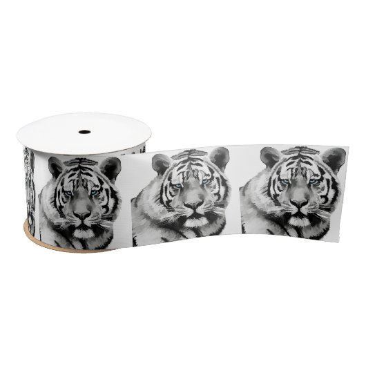 Tiger Black and White Blue Augen Satinband (Spule)