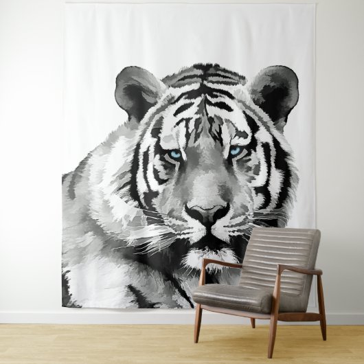 Tiger Black and White Blue Augen Wandteppich (Beispiel)