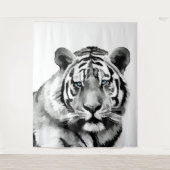 Tiger Black and White Blue Augen Wandteppich (Vorderseite)