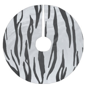 Tiger Black and White Print Polyester Weihnachtsbaumdecke