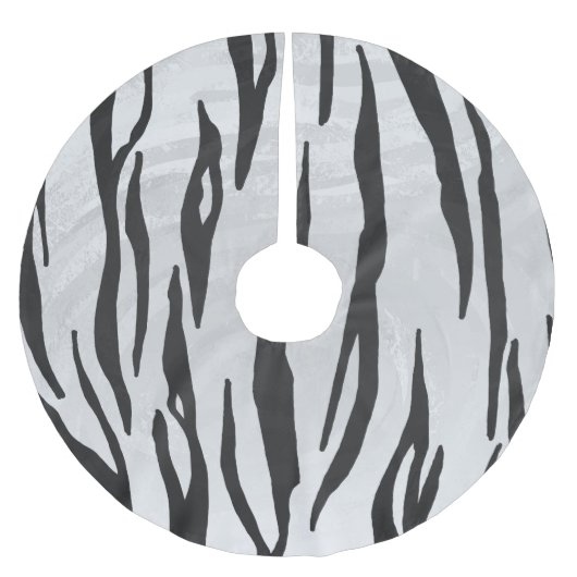 Tiger Black and White Print Polyester Weihnachtsbaumdecke (Vorderseite)