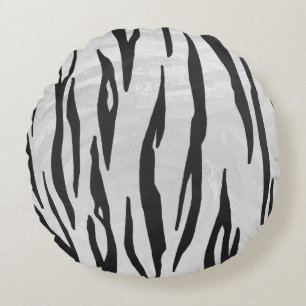 Tiger Black and White Print Rundes Kissen
