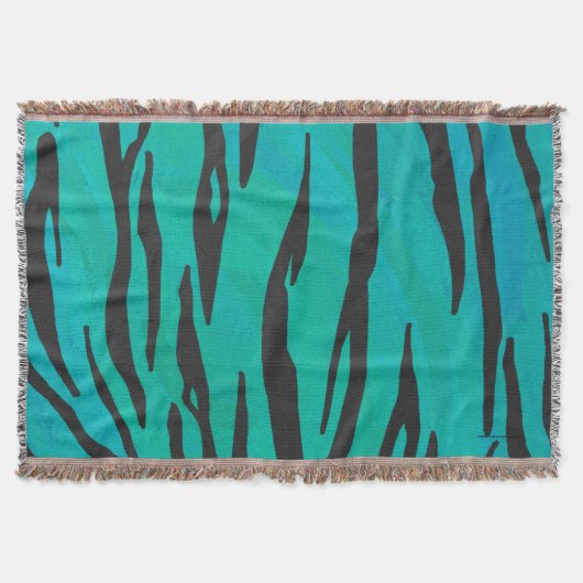 Tiger Black und Aquamarin Print Decke (Vorderseite)