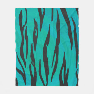 Tiger Black und Aquamarin Print Fleecedecke