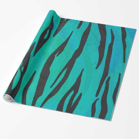 Tiger Black und Aquamarin Print Geschenkpapier (Ungerollt)