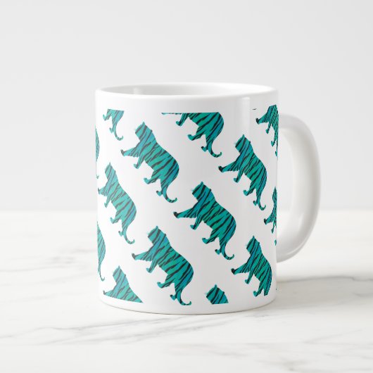 Tiger Black und Aquamarin Print Jumbo-Tasse (Vorderseite Rechts)