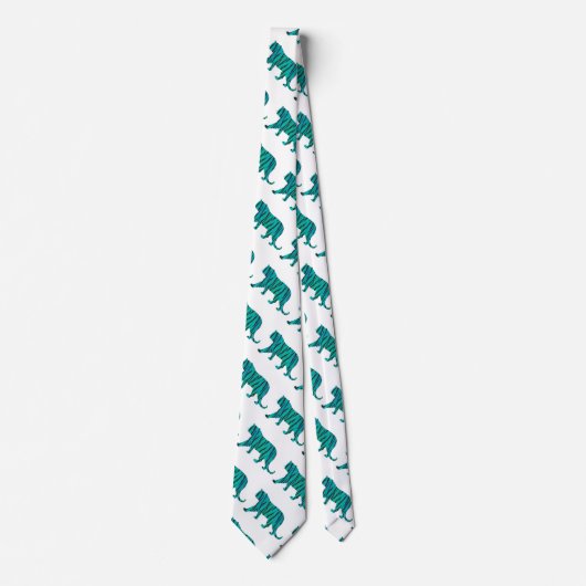 Tiger Black und Aquamarin Print Krawatte (Vorderseite)