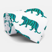 Tiger Black und Aquamarin Print Krawatte (Gerollt)