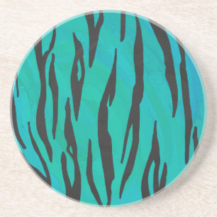 Tiger Black und Aquamarin Print Sandstein Untersetzer