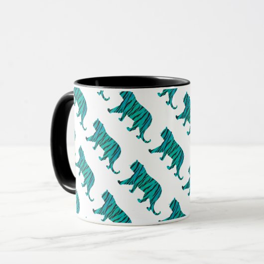 Tiger Black und Aquamarin Print Tasse (Vorderseite Links)