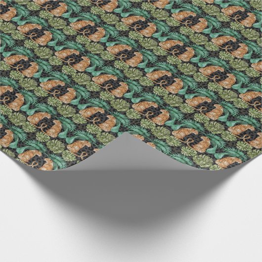 Tiger-Blätter: Wasserfarbiger Dschungel Nahtlos. Geschenkpapier (Ecke)