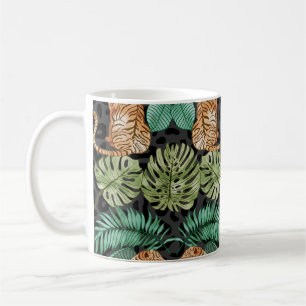 Tiger-Blätter: Wasserfarbiger Dschungel Nahtlos. Kaffeetasse
