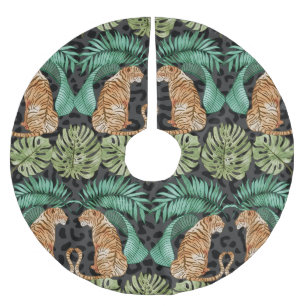 Tiger-Blätter: Wasserfarbiger Dschungel Nahtlos. Polyester Weihnachtsbaumdecke