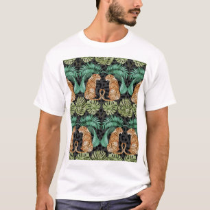 Tiger-Blätter: Wasserfarbiger Dschungel Nahtlos. T-Shirt