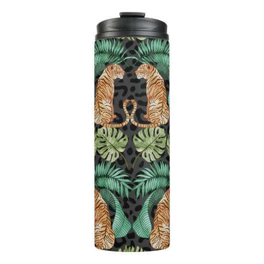 Tiger-Blätter: Wasserfarbiger Dschungel Nahtlos. Thermosbecher (Vorderseite)